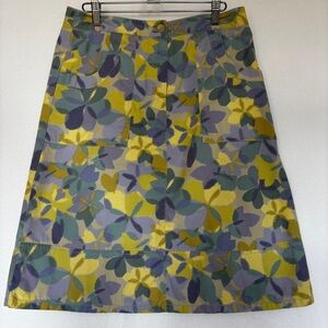 J Jill 8 Cotton Skirt Geometric Muted Floral Yellow Lilac Green pockets zipper